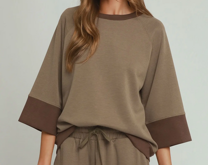 Umgee CLOUDKNIT Modal & Tencel 3/4 Raglan Sleeve Colorblock Crewneck Top