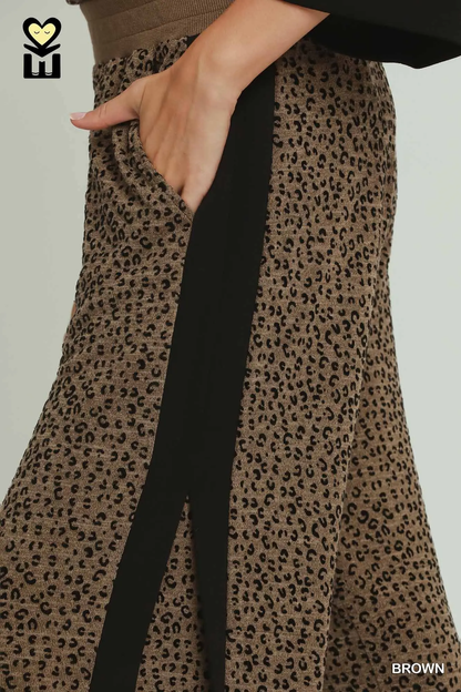 Umgee. Brown Leopard Velvet Blend Wide Leg Pants