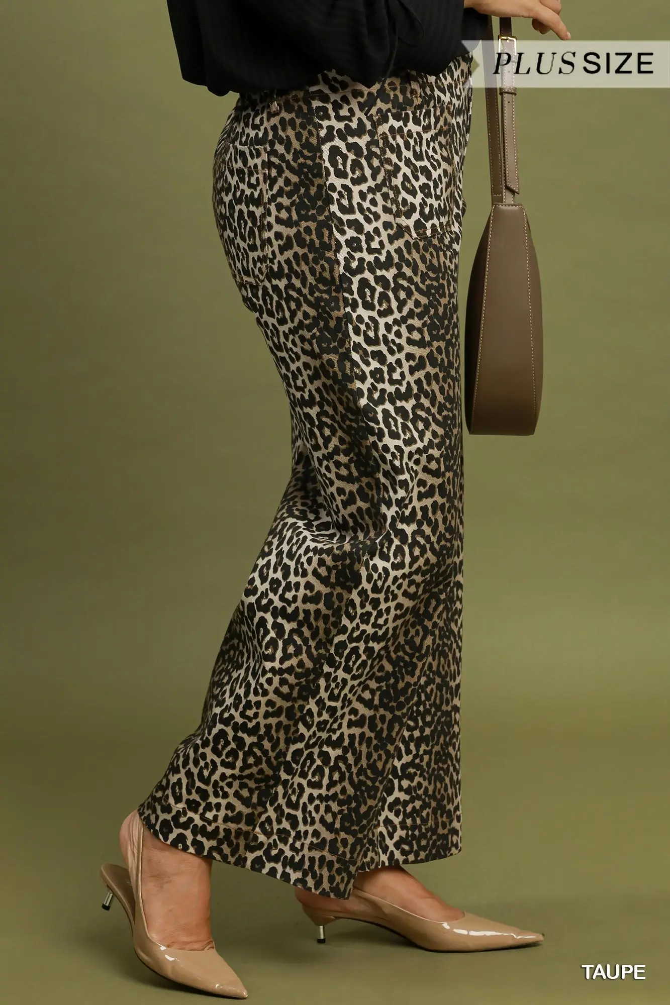 Umgee Plus Size Taupe Leopard Print Wide Leg Pants