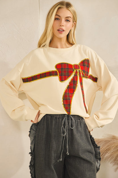 Sage + Fig Tartan Bow Pullover