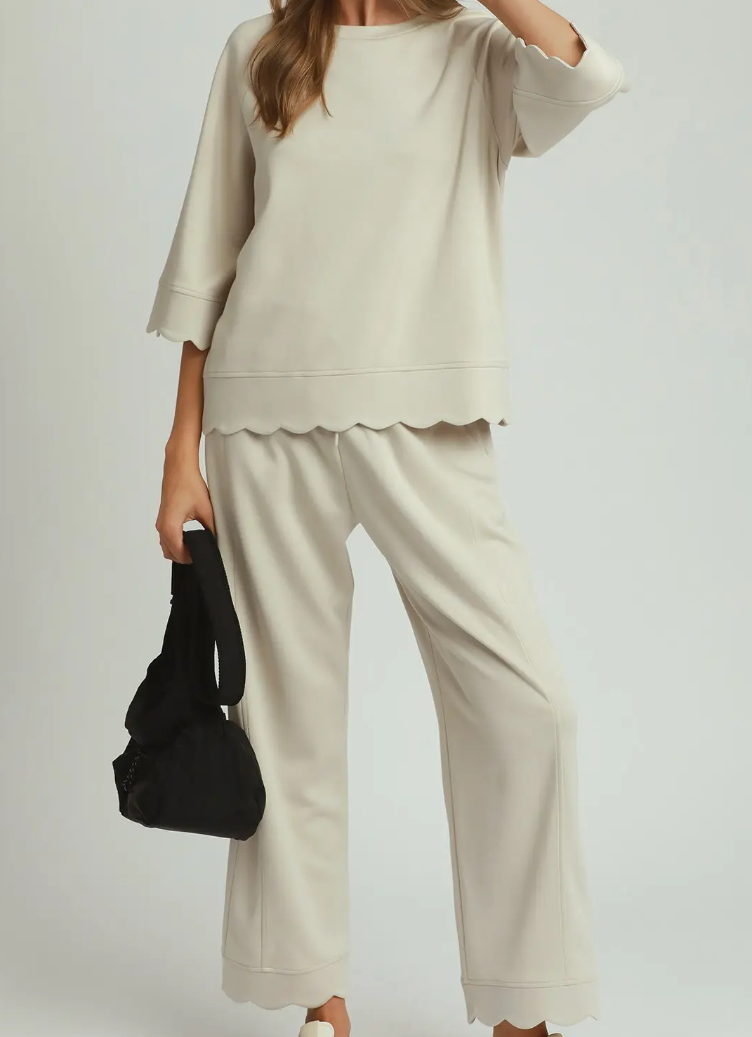 Umgee Ecru LUXEKNIT Raglan Sleeve Top With Scallop Detail