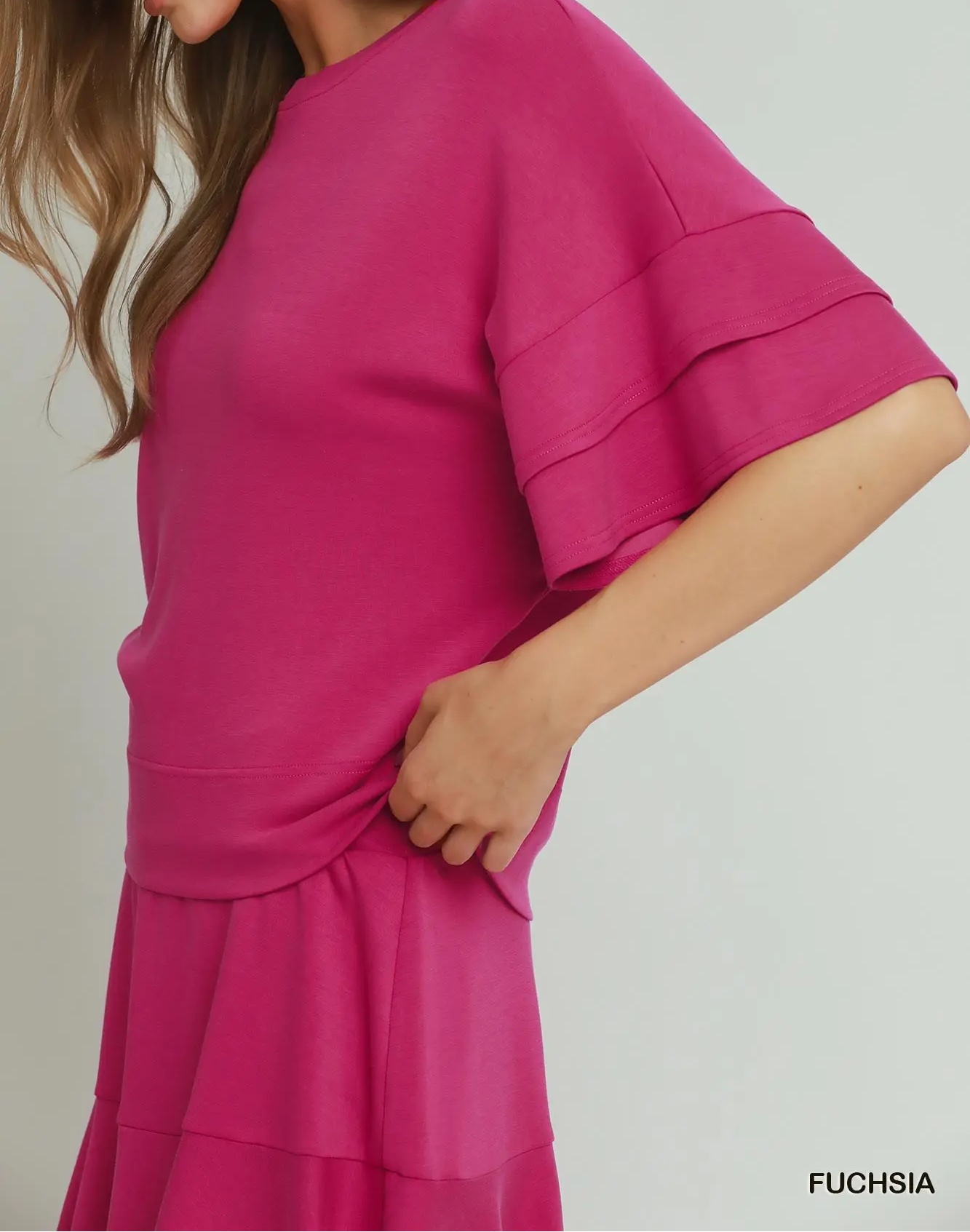 Umgee Fuchsia SELECT LUXEKNIT Ruffle Sleeve Top