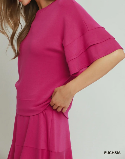 Umgee Fuchsia SELECT LUXEKNIT Ruffle Sleeve Top
