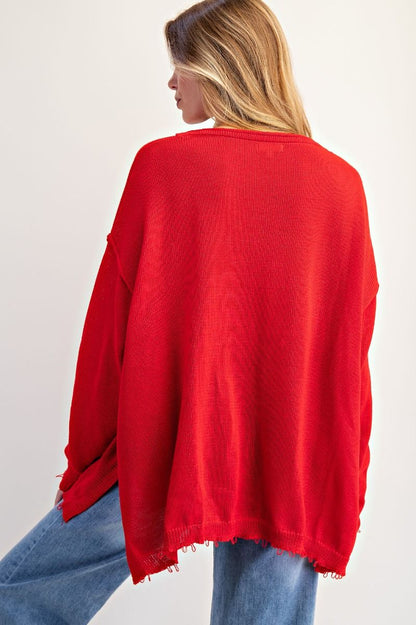 Easel Poppy Red Long Sleeve Knitted Sweater