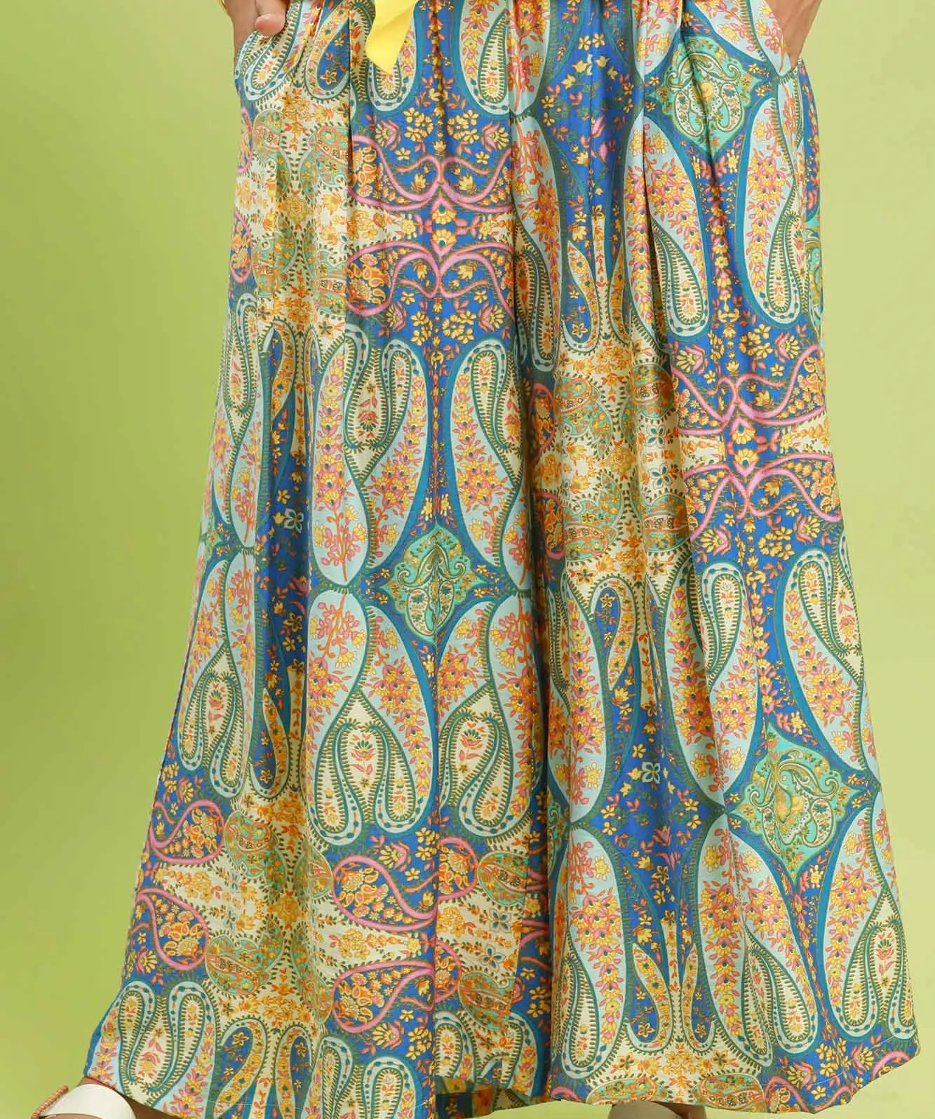 Umgee Blue Mix Printed Pull On Wide Leg Pants