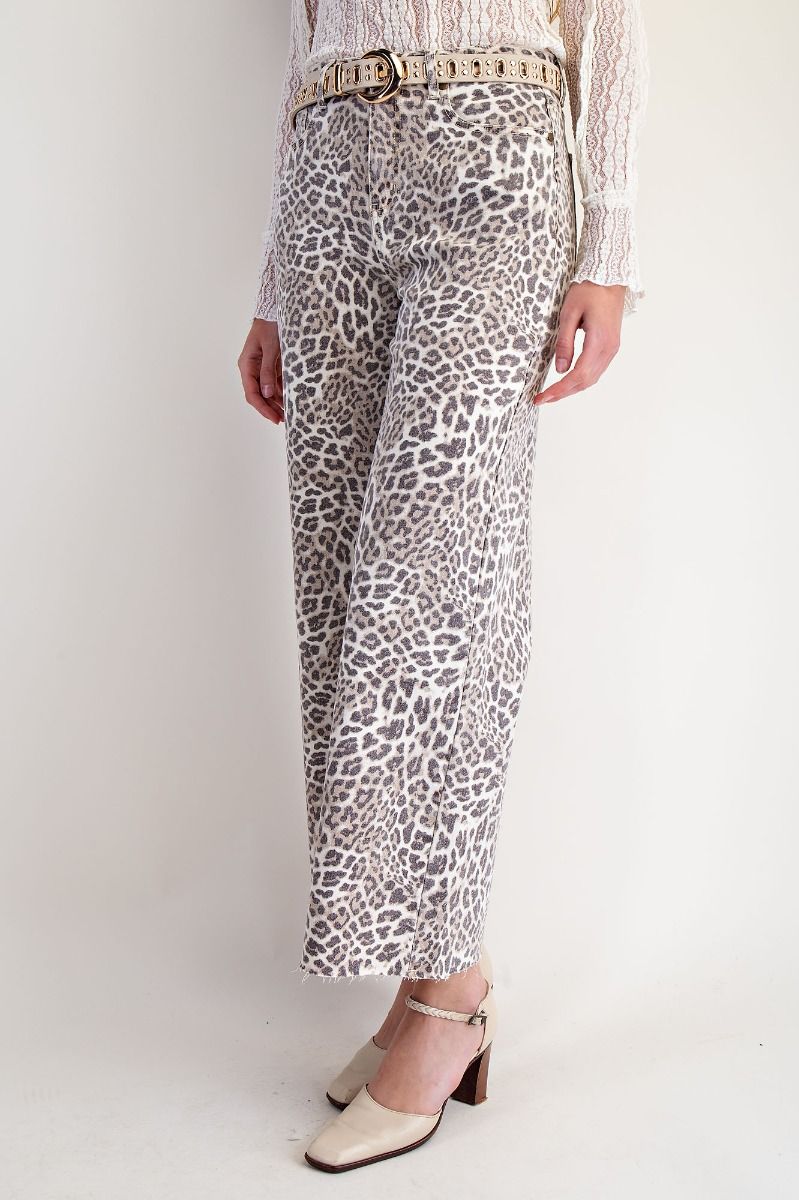 Easel Mocha Washed Animal Print Twill Pants