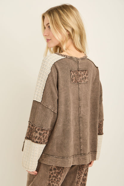 J. Her Mineral Washed Leopard Cheetah Star Patched Top