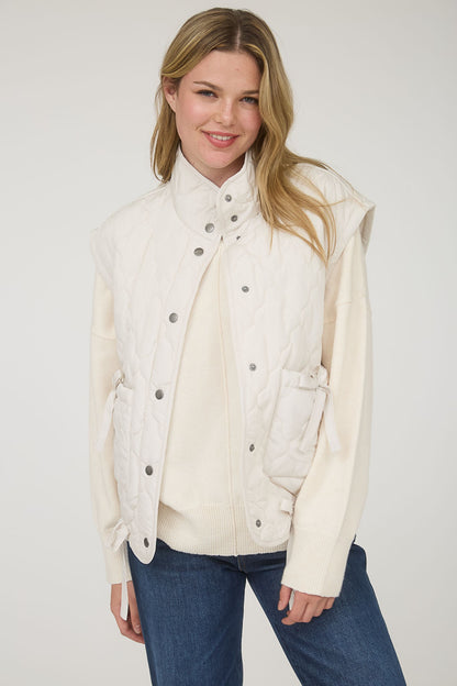 Blu Pepper Tie Detail Snap Button Down Quilted Puffer Vest