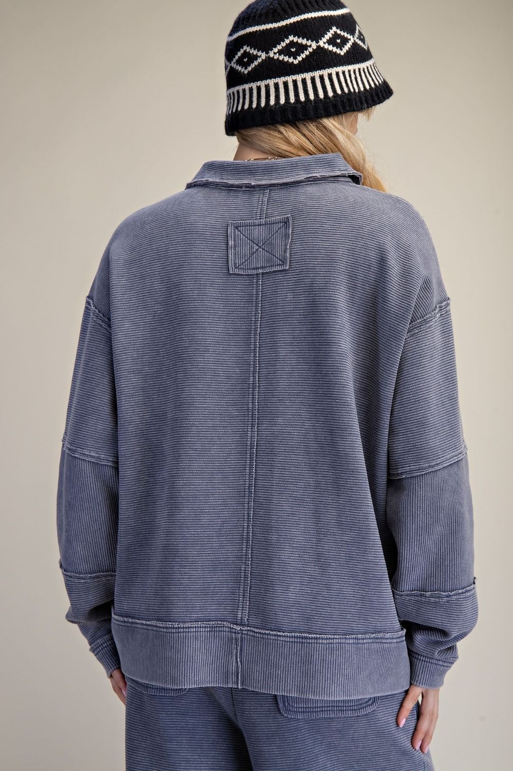 Easel Washed Denim Textured Thermal Washed Pullover