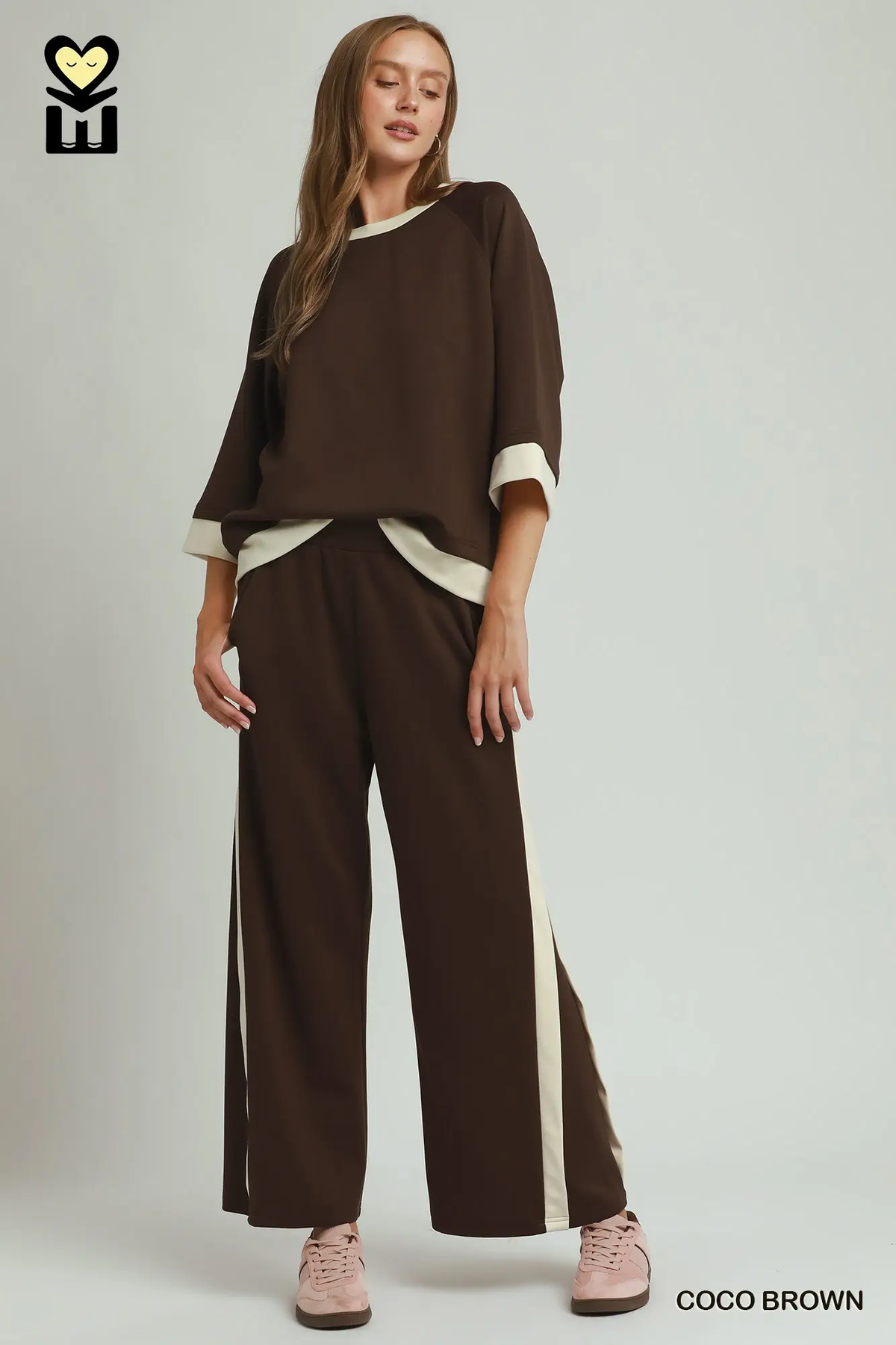 Umgee Coco Brown LUXEKNIT Colorblock Side Stripe Straight Pants 29"