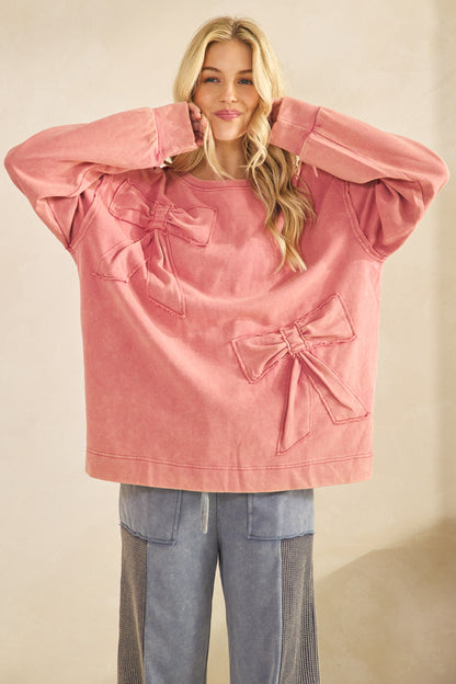 Sage + Fig FRENCH TERRY BOW DETAIL SWEATSHIRT