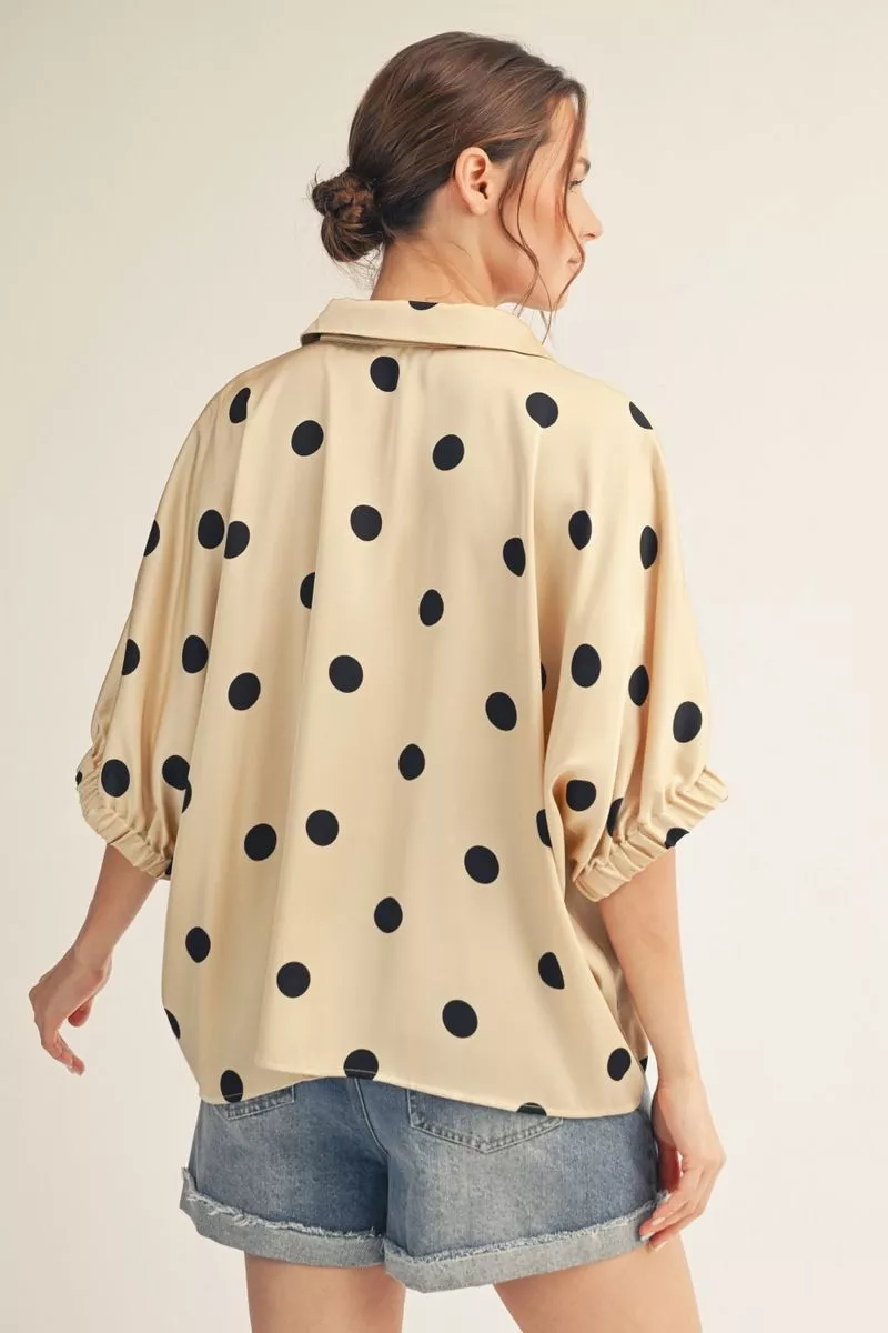 Jodifl Taupe & Black Polka Dot Top