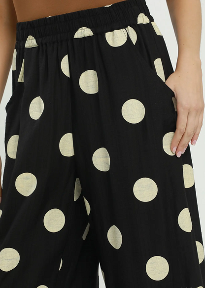 Umgee Polka Dot Wide Leg Crop Pants with Pockets