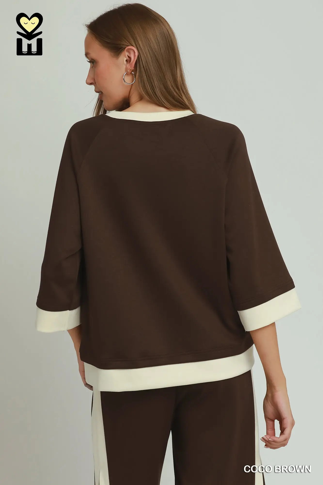 Umgee Coco Brown LUXEKNIT Colorblock Crewneck Raglan Sleeve Top
