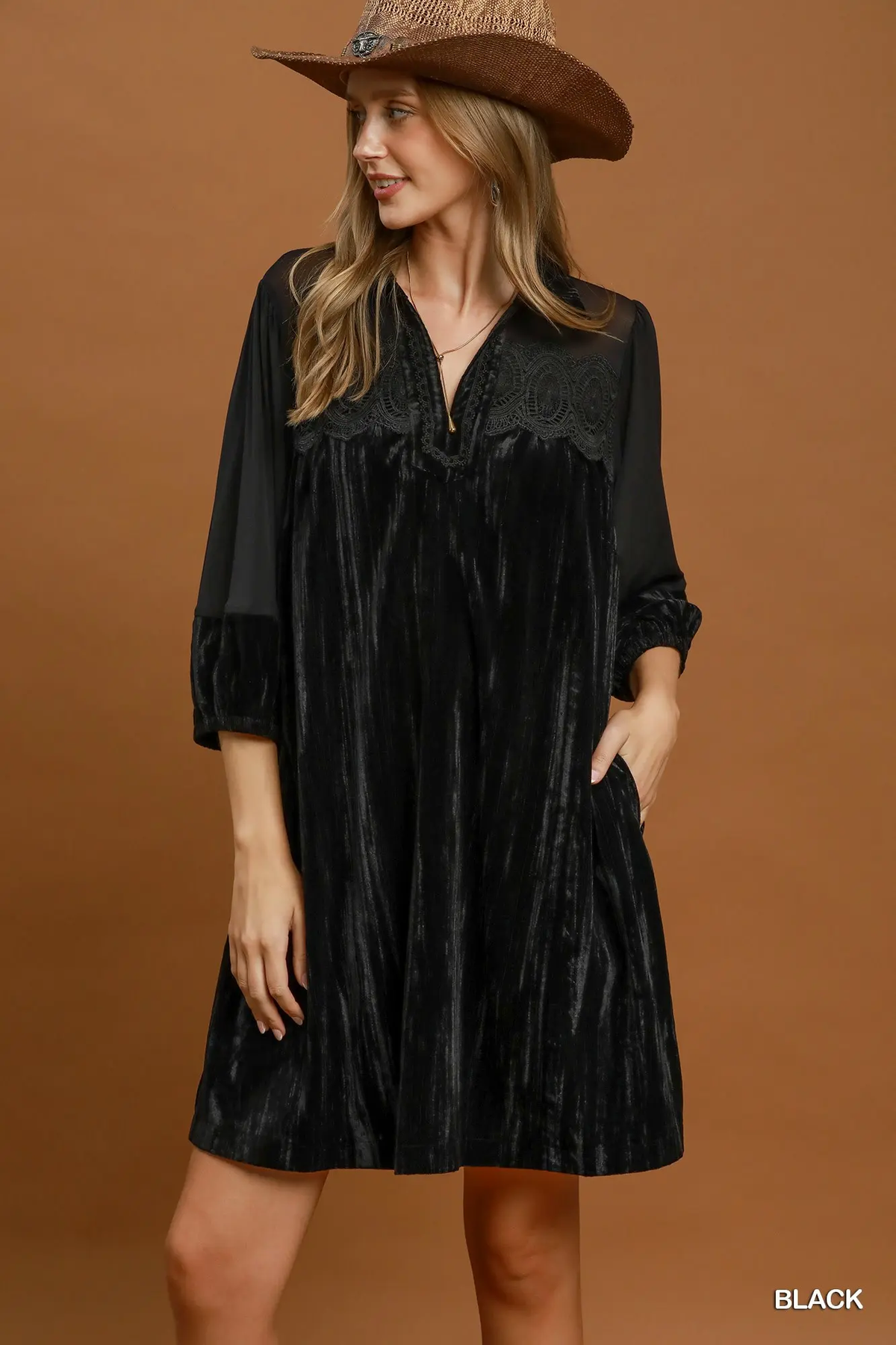 Umgee Black Crushed Velvet Mini Dress