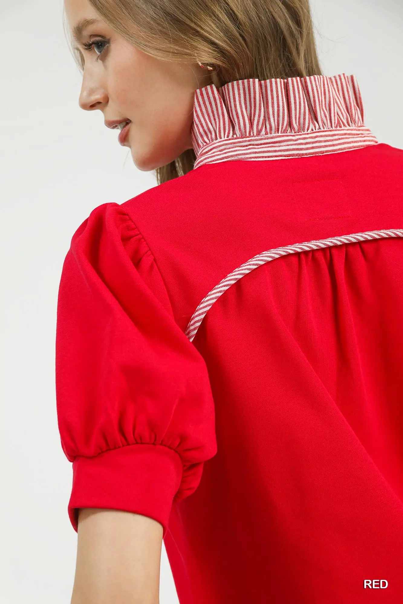 Umgee Red Striped Collar Popover Top