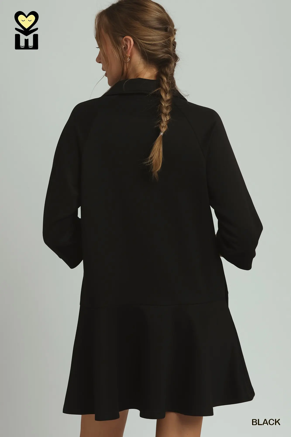 Umgee Black CLOUDKNIT 3/4 Sleeve Flare Dress