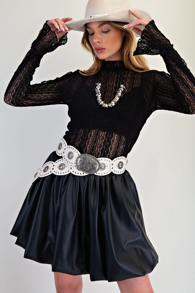 Easel Long Sleeve Lace Fitted Top