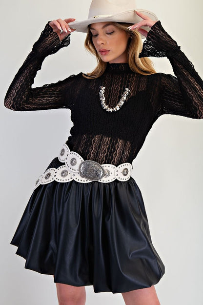 Easel Long Sleeve Lace Fitted Top