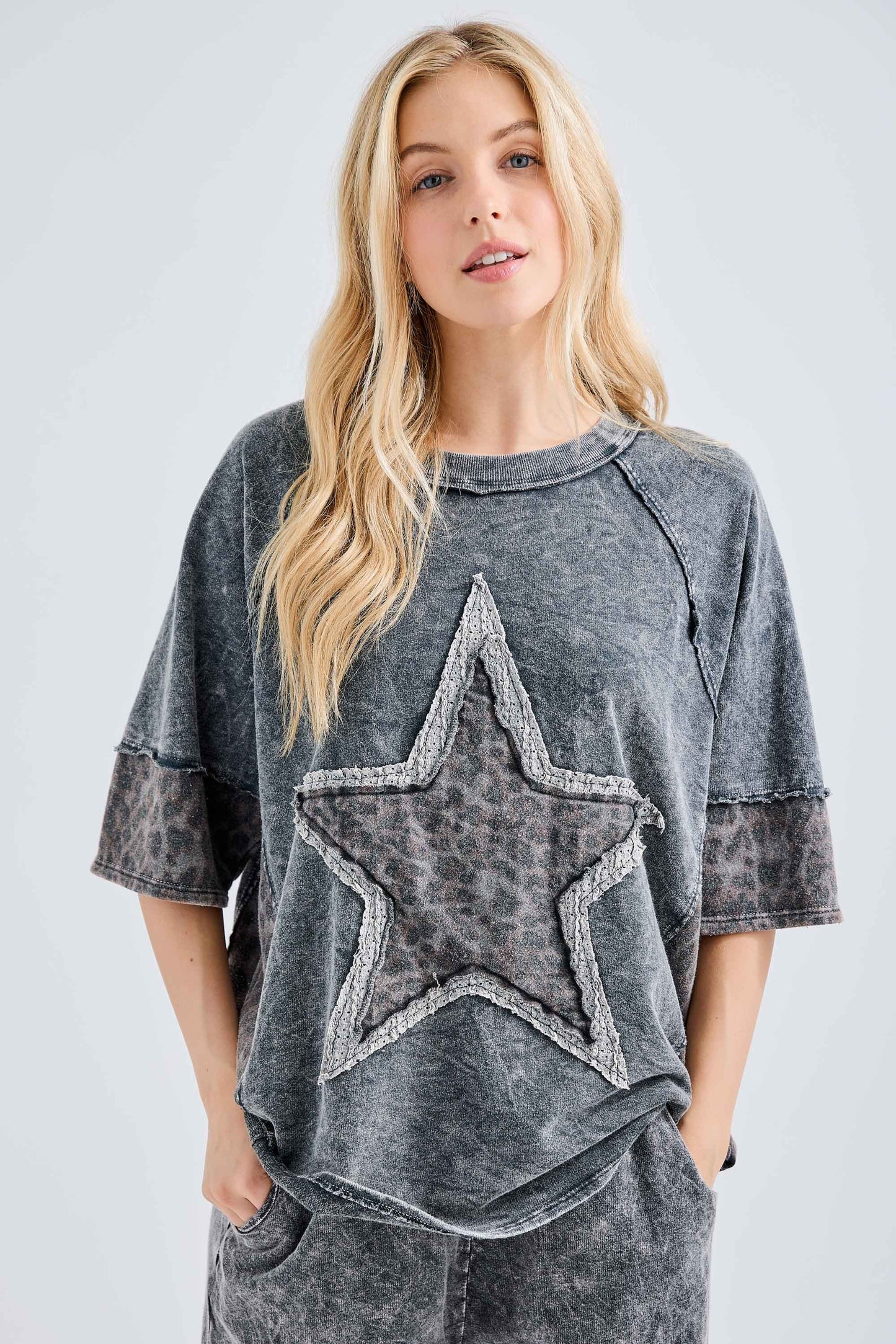 J. Her Mineral Washed Leopard Star Top