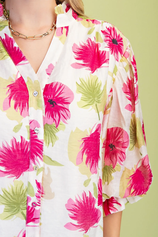 Gigio Bright Floral Printed Button Down Top