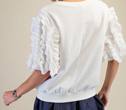 Easel Ruffle Sleeve Mineral Washed Top