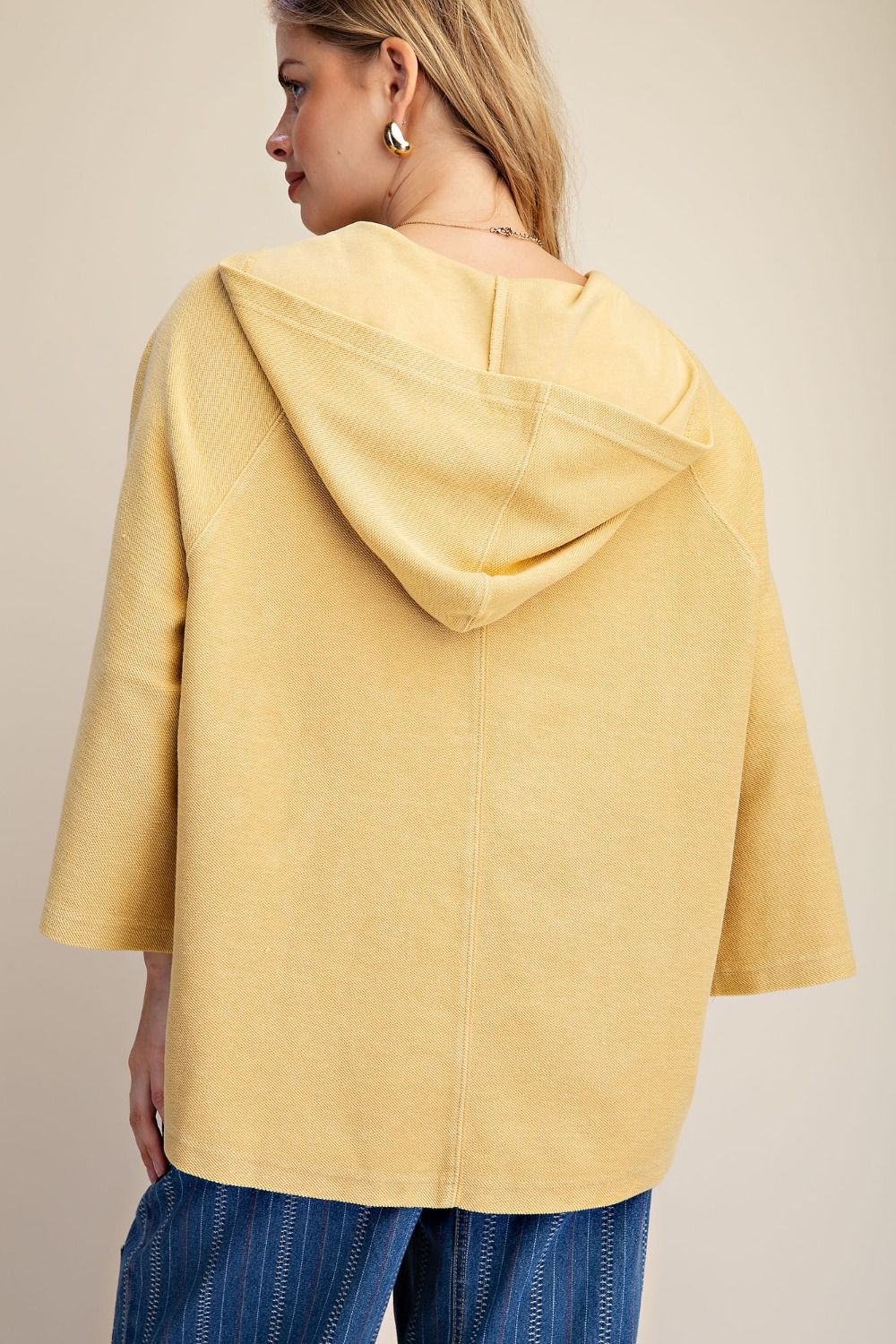 Easel Dijon  TEXTURED KNIT WASHED HOODED PULLOVER