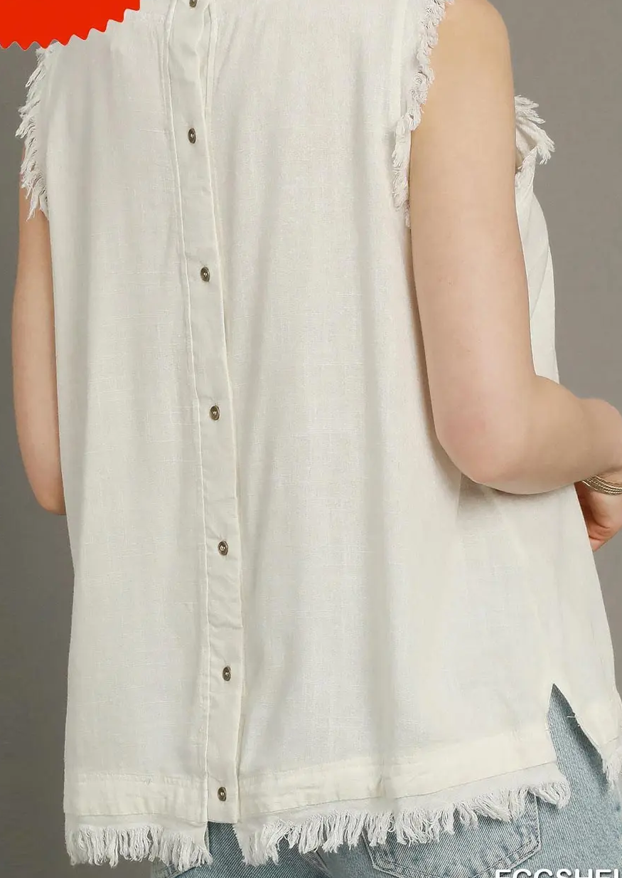 Umgee Linen Frayed Edge Sleeveless Top