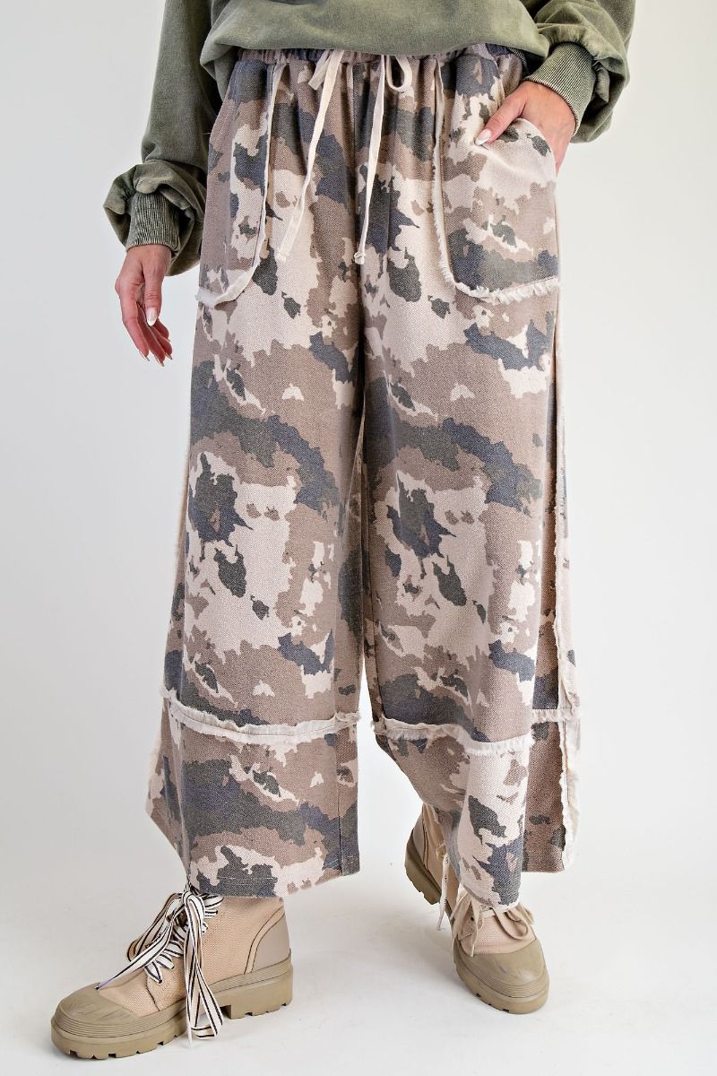 Easel Camo Print Mineral Washed Terry Pants