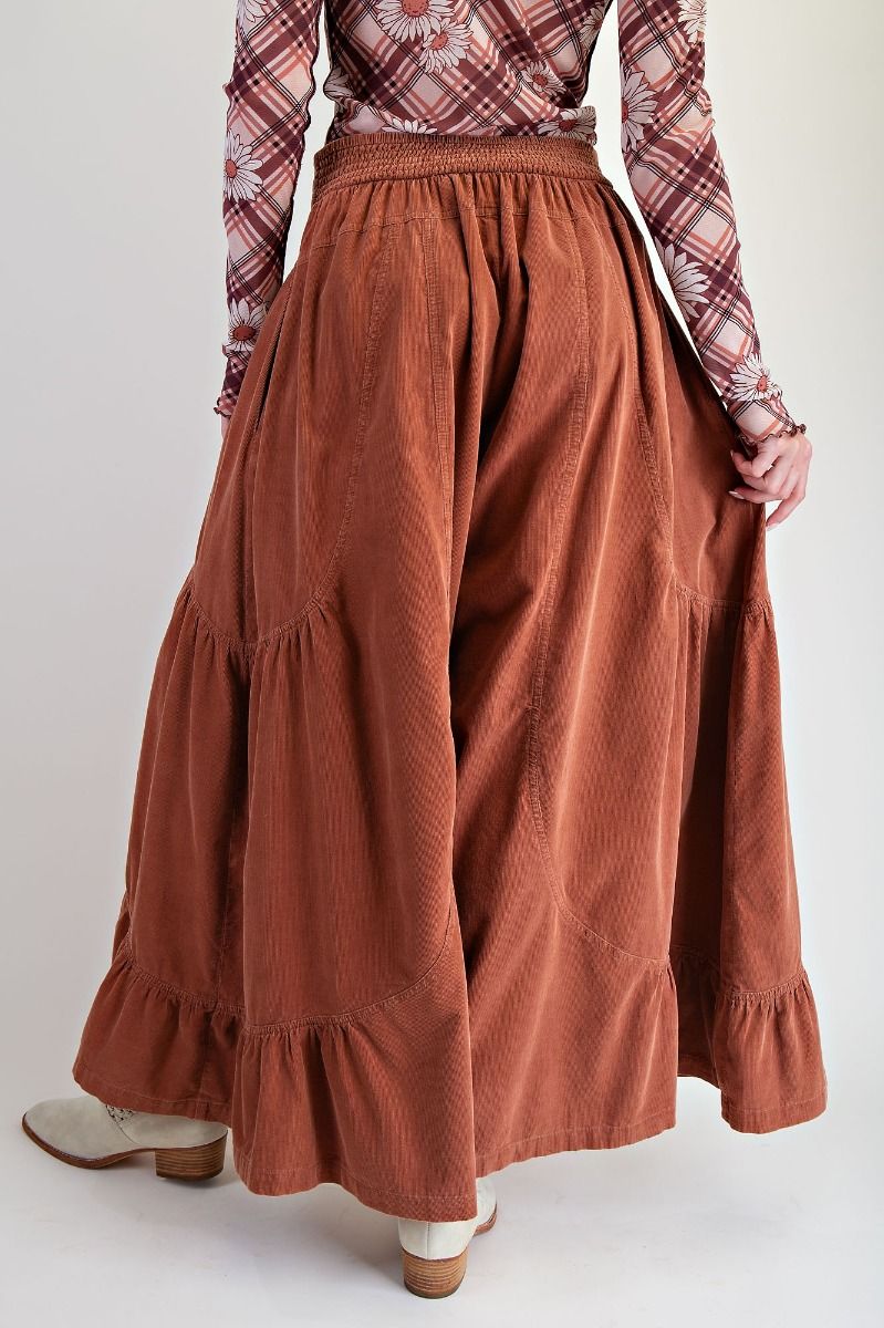 Easel Brick Baby Corduroy Washed Palazzo Pants