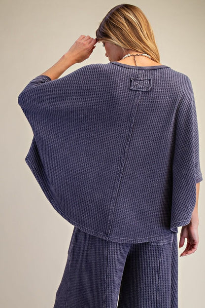 Easel Midnight Blue Crochet Patch Detailing Washed Thermal Top