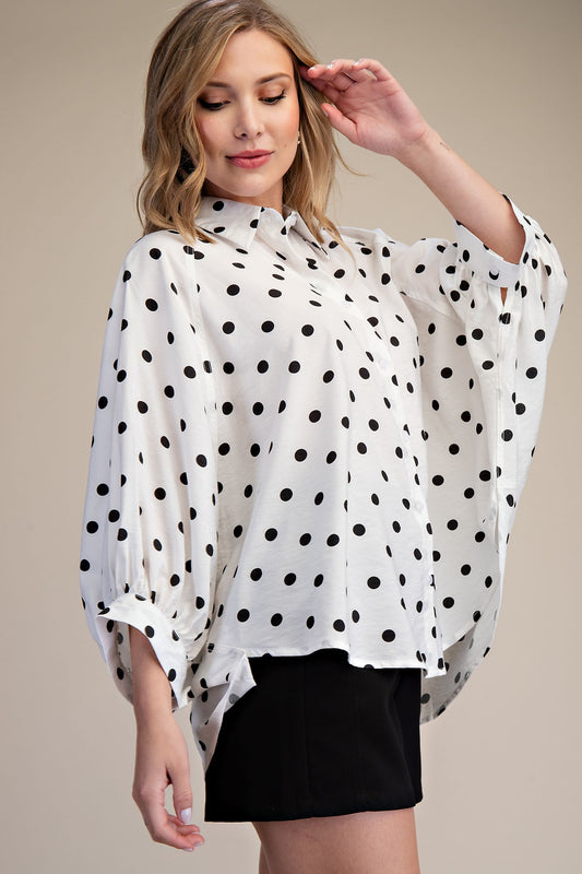 Glam Polka Dot Button Front Top