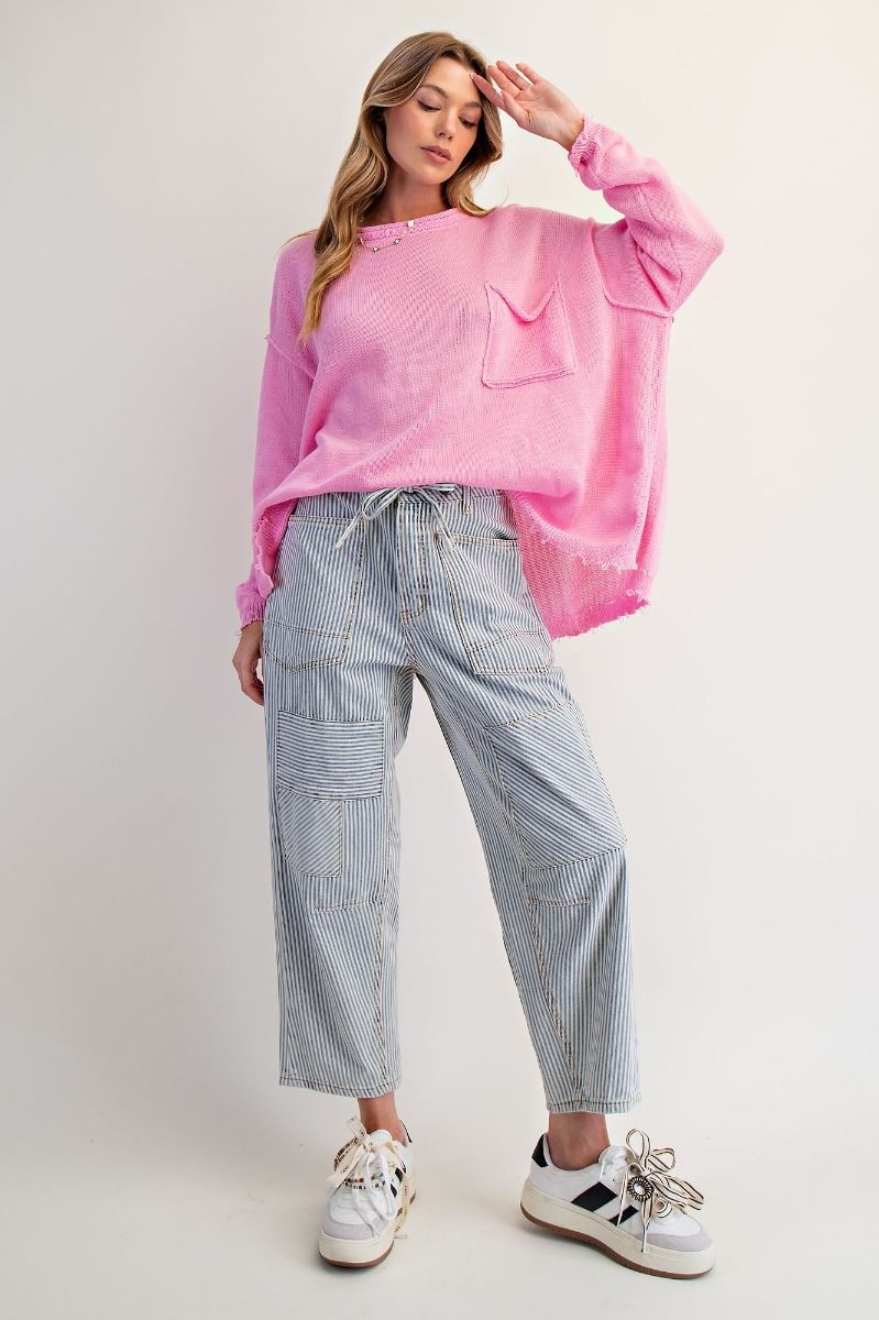 Easel Aurora Pink Long Sleeve Lightweight Knitted Sweater