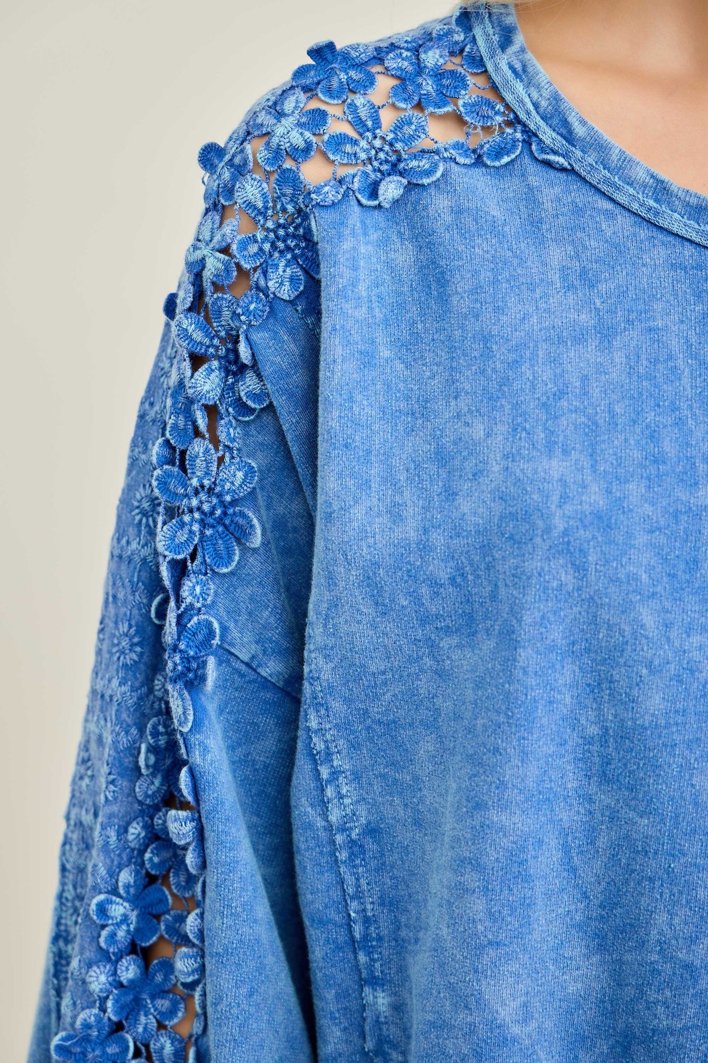 J. Her Cobalt Mineral Washed Flower trim detailed Lounge top