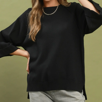 Umgee Black Crewneck Pullover Sweater Knit Top