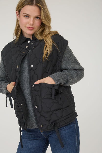 Blu Pepper Plus Tie Detail Snap Button Down Quilted Puffer Vest