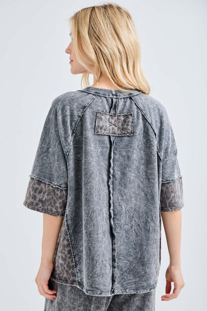 J. Her Mineral Washed Leopard Star Top