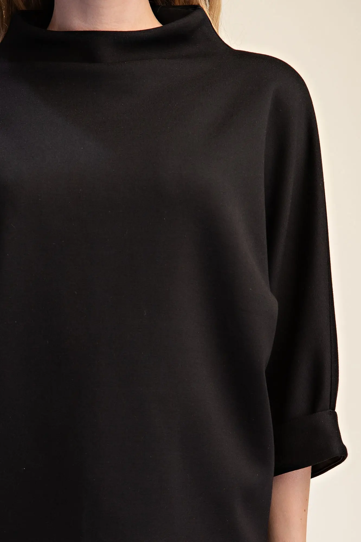 Glam Black Mock-Neck 3/4 Sleeve Everyday Top