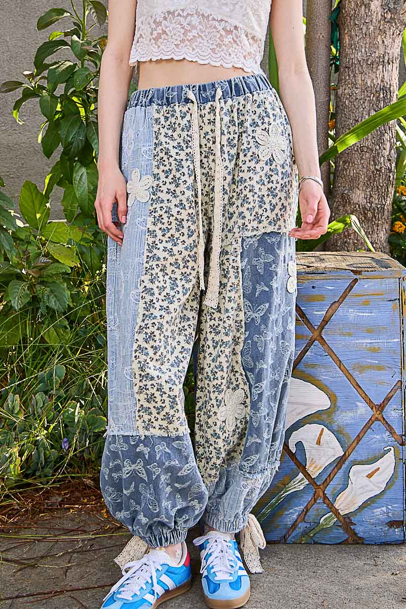 POL Blue Butterfly Multi Print Roomy Fit Pants