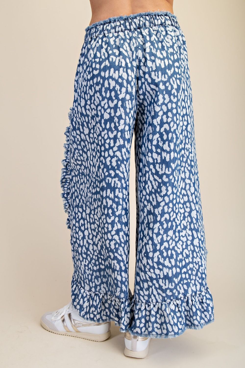 Easel Plus Size Animal Printed Chambray Frayed Detailed Pants