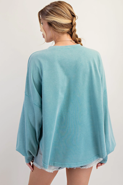 Easel Plus Size Faded Teal Animal Star Patch Mineral Washed Top