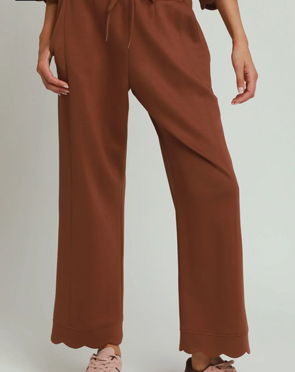 Umgee Terracotta LUXEKNIT Scalloped Hem Straight Pants