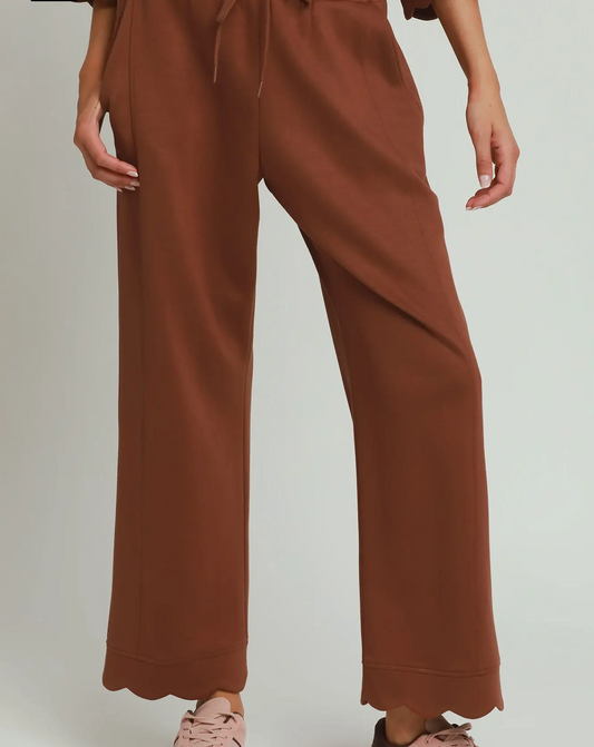 Umgee Terracotta LUXEKNIT Scalloped Hem Straight Pants