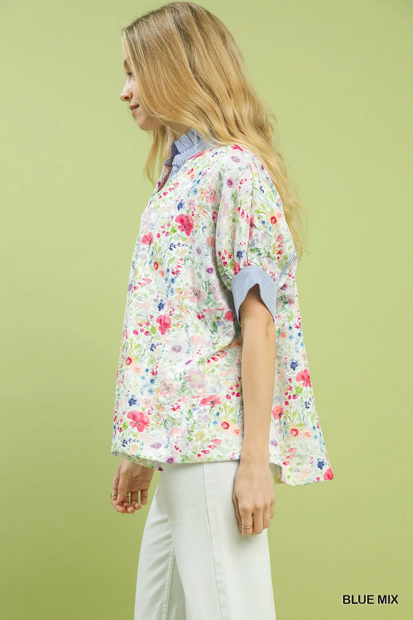 Umgee Floral Print Button-Down Top