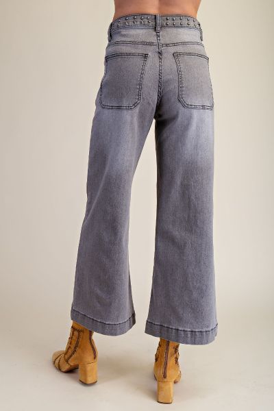 Easel Ash Denim Stud Detailing Washed Denim Pants