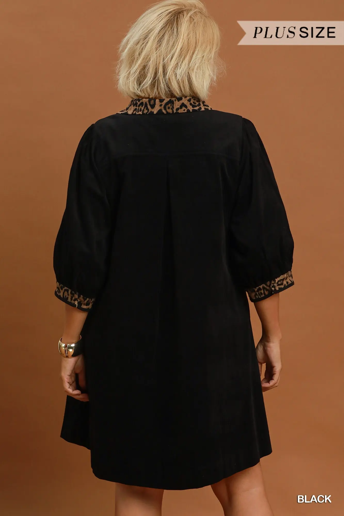 Umgee Plus Size Black V-Neck Shift Dress with Contrast Trim
