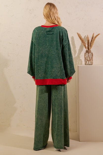 Sage + Fig Plaid Bow Mineral Wash Lounge Set
