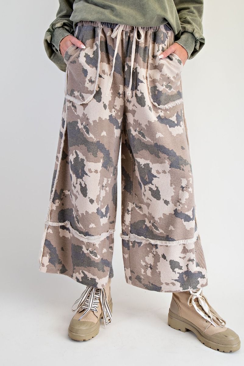 Easel Camo Print Mineral Washed Terry Pants