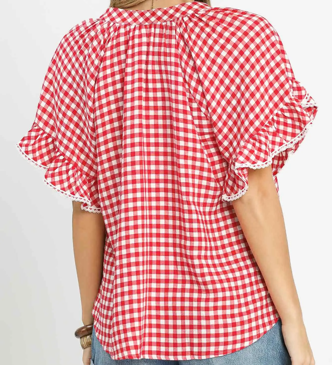 Umgee Red Gingham Ruffle Top
