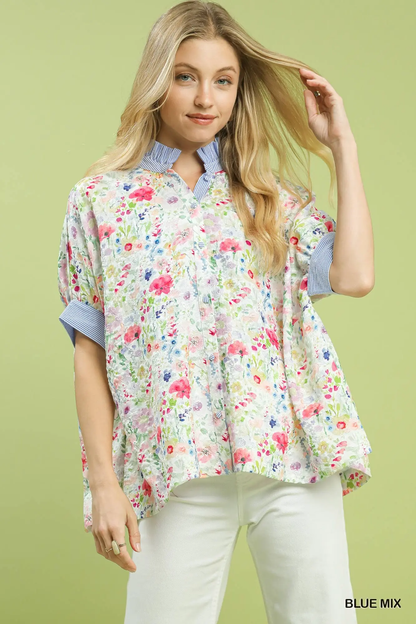 Umgee Floral Print Button-Down Top